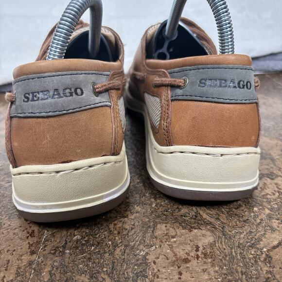 Sebago Brown Leather Boat Shoes Lace Up Comfort Deck Loafers Mens 8.5 WW main image 6